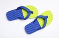Pair of flip flops on white background. Beach accessories Royalty Free Stock Photo