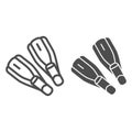 Pair of flippers line and solid icon, nautical concept, diving fins sign on white background, flipper for underwater