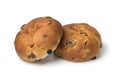 Pair of fresh baked raisin buns Royalty Free Stock Photo