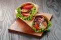 Pair of fresh juicy tortilla wraps with chicken