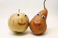 Pair of fruits: Apple and PEAR with big eyes