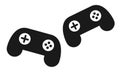 A pair of game console controllers against a white backdrop