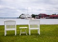 Pair of garden chairs by Chesapeake bay Royalty Free Stock Photo