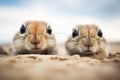 a pair of gerbil eyes above the sandline Royalty Free Stock Photo