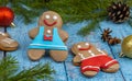 Pair of gingerbread cookies. gingerbread in the shape of a man and a woman. Homemade ginger cookies or Christmas. sweet treats for