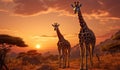 pair of giraffe outdoors in african savannah Royalty Free Stock Photo