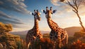 pair of giraffe outdoors in african savannah Royalty Free Stock Photo