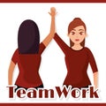 Pair of girls doing a high five teamwork concept Vector