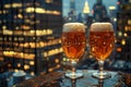 A pair of glasses of beer sitting on a table, high quality, high resolution Royalty Free Stock Photo