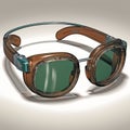a pair of glasses with green lenses