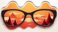 A pair of glasses with mountains reflected in them, AI