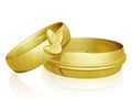 Pair of Gold Wedding Rings with Hearts Design Royalty Free Stock Photo