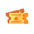 Pair of golden cinema tickets flat icon