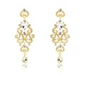 Pair of golden diamond earrings isolated on white