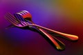 Pair of golden forks on abstract background Royalty Free Stock Photo