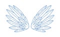 Pair of gorgeous monochrome wide open angel wings with feathers. Beautiful attribute of cupid, bird or holy character Royalty Free Stock Photo