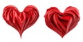 Pair of Gorgeous Red Heart Shaped Drapery Satin Fabric 3D Icons on Transparent Background, PNG file Royalty Free Stock Photo