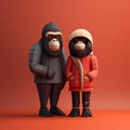 Winter Gorillas: Detailed Character Illustrations With Minimalist 3d Ape And Barbara