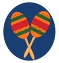 Portrait of a pair of crossed gourd maracas over dark blue background, vector or color illustration