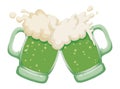 Pair of green beer mugs toasting on St. Patrick\'s Day, Vector illustration Royalty Free Stock Photo
