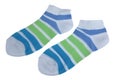 Pair Green And Blue Striped Ladies Socks