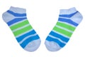 Pair Green And Blue Striped Ladies Socks