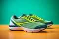 Pair of green yellow running shoes, Sport concept Royalty Free Stock Photo