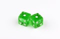 A Pair Of Green, Translucent Gaming Dice Showing Snake Eyes