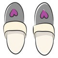 Pair of grey slippers with a purple heart vector illustration