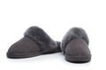 Pair of handcrafted leather slippers with wool lining