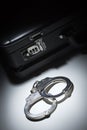 Pair of Handcuffs and Briefcase Under Spot Light Royalty Free Stock Photo