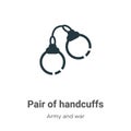 Pair of handcuffs vector icon on white background. Flat vector pair of handcuffs icon symbol sign from modern army and war