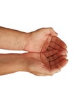 A pair of hands cupped together on a white background.