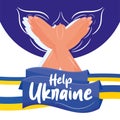 Pair of hands doing a dove shape Help Ukraine Vector