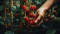 A pair of hands gently plucking ripe strawberries from the vine HD 1920*1080p