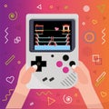 Pair of hands holding a mobile console Videogame Vector