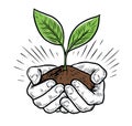 Pair of hands holding plant and soil. Caring for nature concept vector illustration Royalty Free Stock Photo