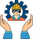 A pair of hands holding a Worker wearing a hard hat Royalty Free Stock Photo