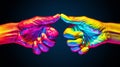 A pair of hands that are painted in different colors Royalty Free Stock Photo