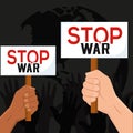 Pair of hands with protest signs Stop war concept Vector Royalty Free Stock Photo