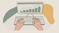 Hands Typing on Keyboard with Upward Trending Graph on Computer Screen Data Work Chart Growth Office