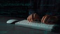 Hands Typing on Keyboard with Coding Text and Digital Data Flow in Background, Concept of Programming and Technology Royalty Free Stock Photo