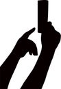 A pair hands using phone, body part silhouette vector