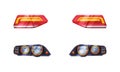 Pair of Headlamp or Headlights as Lamp Attached to Front of Vehicle for Illumination of Road Vector Set