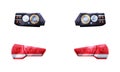 Pair of Headlamp or Headlights as Lamp Attached to Front of Vehicle for Illumination of Road Vector Set