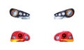 Pair of Headlamp or Headlights as Lamp Attached to Front of Vehicle for Illumination of Road Vector Set