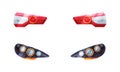 Pair of Headlamp or Headlights as Lamp Attached to Front of Vehicle for Illumination of Road Vector Set