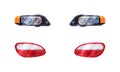 Pair of Headlamp or Headlights as Lamp Attached to Front of Vehicle for Illumination of Road Vector Set