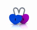 Pair of heart-shaped padlocks - 3D