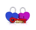 Pair of heart-shaped padlocks - 3D